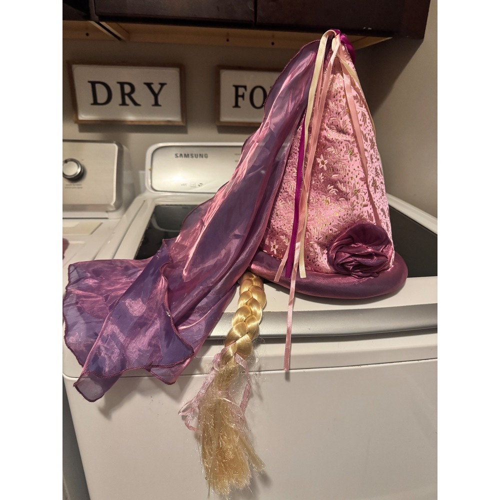 Disney Parks Rapunzel Princess Cone Hat Pink Brocade Braid Veil Tangled Costume